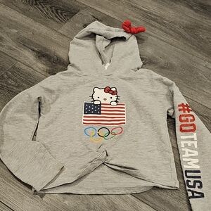 Hello Kitty Gray Hoodie with USA Flag and Olympic Rings